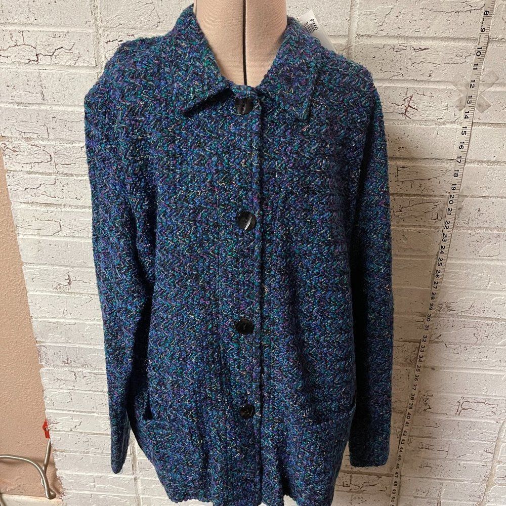 NWT Vintage Chico's Design Woven Jacket Sz 3 Textured Tweed Blazer large